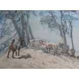 •ARTHUR HENRY KNIGHTON-HAMMOND (1875-1970) CATTLE AT BALES, HILL TOP, MISTERTON Signed,