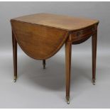 GEORGE III INLAID MAHOGANY PEMBROKE TABLE, with single drawer on tapering supports, height 71cm,