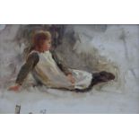 JOSEPH HAROLD SWANWICK (1866-1929) STUDY OF A SEATED GIRL Signed with initials HS, oil on canvas