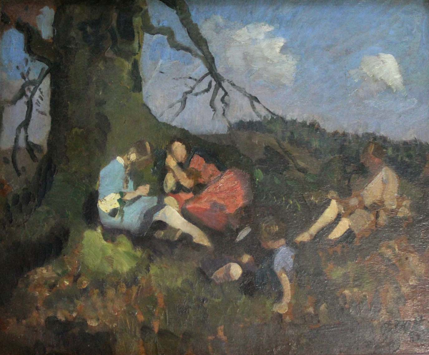 GEORGE WASHINGTON LAMBERT (Anglo-Australian, 1872-1930) PICNIC AT LIPHOOK Signed with initials, with