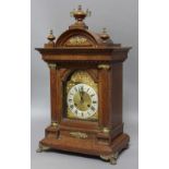 VICTORIAN MANTEL CLOCK, the brass dial with a 5" silvered chapter ring on a brass, eight day, twin