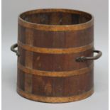 COOPERED BUSHEL MEASURE, with iron handles, height 38cm, diameter 38cm