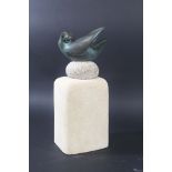 •DR HAMISH ROY DENNY, MRCVS (b.1944) SWALLOW Bronze, upon a Bath stone base 12cm; plus 29cm for