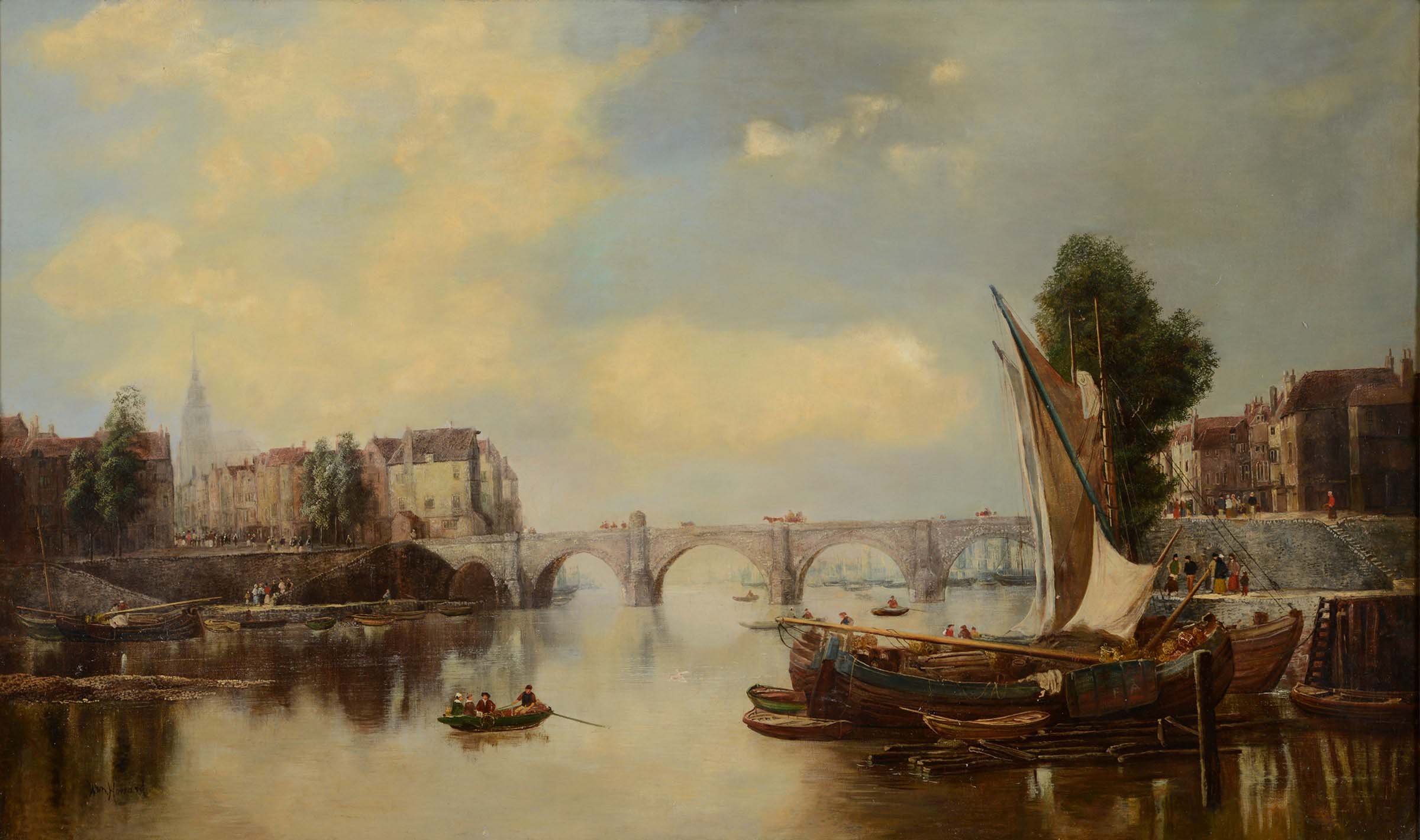 WILLIAM HOWARD (19th Century) EXTENSIVE CANAL SCENE Signed, oil on canvas 74.5 x 125.5cm. ++