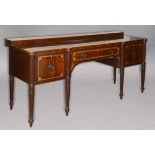 SHERATON STYLE MAHOGANY AND INLAID SIDEBOARD, 19th century, the top with a raised back above a