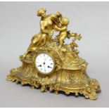 FRENCH GILT METAL MANTEL CLOCK, late 19th century, the 3 1/4" enamelled dial inscribed Rafard a