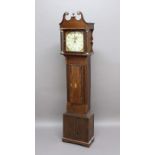 OAK LONGCASE CLOCK, the 11" painted dial inscribed William Lettey, Dunster, with subsidiary date