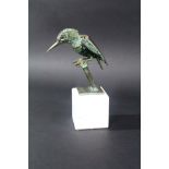 •WALENTY PYTEL (b.1941) KINGFISHER Bronze, upon a marble base 15cm.; plus 7.5cm for the base