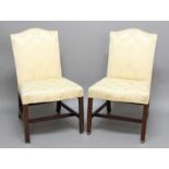 PAIR OF GEORGIAN MAHOGANY GAINSBOROUGH STYLE CHAIRS, the camel back above an upholstered back and