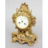 FRENCH LOUIS XIV STYLE ORMOLU MANTEL CLOCK, the 3" enamelled dial on a brass, eight day movement