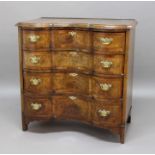 WALNUT REVERSE SERPENTINE CHEST, early 18th century style, the shaped top with moulded rim above