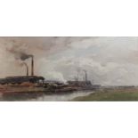 •GERALD ACKERMANN (1876-1960) SMOKESTACKS - GREAT YARMOUTH Signed, watercolour and pencil 16 x 34.