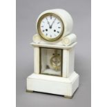 FRENCH WHITE MARBLE MANTEL CLOCK, late 19th century, the 3 3/4" enamelled dial on a brass, eight day