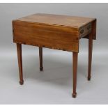 GEORGE III MAHOGANY PEMBROKE TABLE, the inlaid rectangular top above single drawer on tapering