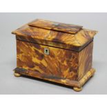 GEORGE III TORTOISESHELL TEA CADDY, of sarcophagus form with twin canister interior, height 13cm,