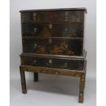 GEORGIAN STYLE BLACK LACQUERED CHEST, with two short and two long drawers, the base with a long