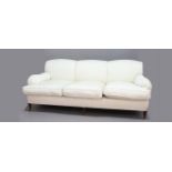 GEORGE SMITH SOFA, in the Howard style, linen coloured upholstery, fixed back and loose seat