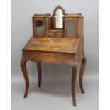 19TH CENTURY WALNUT BUREAU DE DAME, the galleried superstructure with twin glazed cupboards,