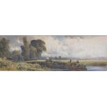 ROBERT THORNE WAITE, RWS (1842-1935) BARGE ENTERING WOOLHAMPTON LOCK Signed, signed and titled