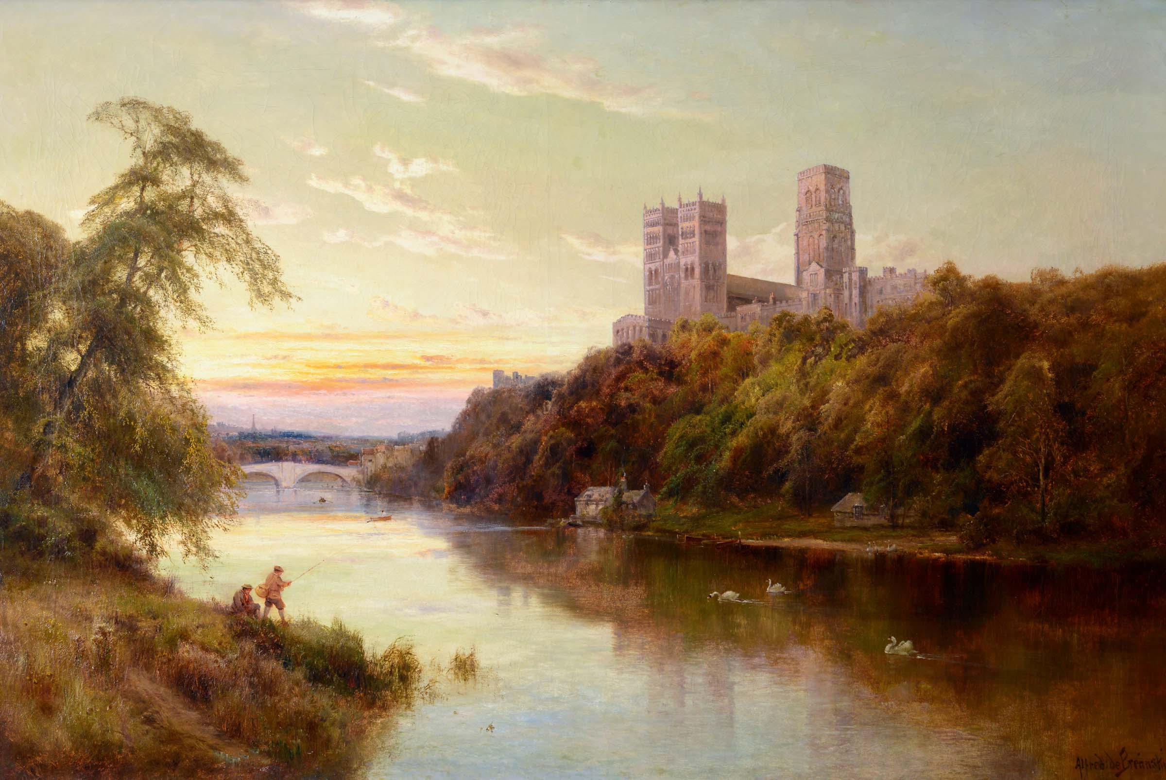 ALFRED DE BREANSKI (1852-1928) DURHAM CATHEDRAL Signed, also signed and inscribed with title