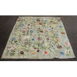 JACOBEAN STYLE SILKWORK WALL HANGING, worked with coloured. scrolling, flowering foliage on a