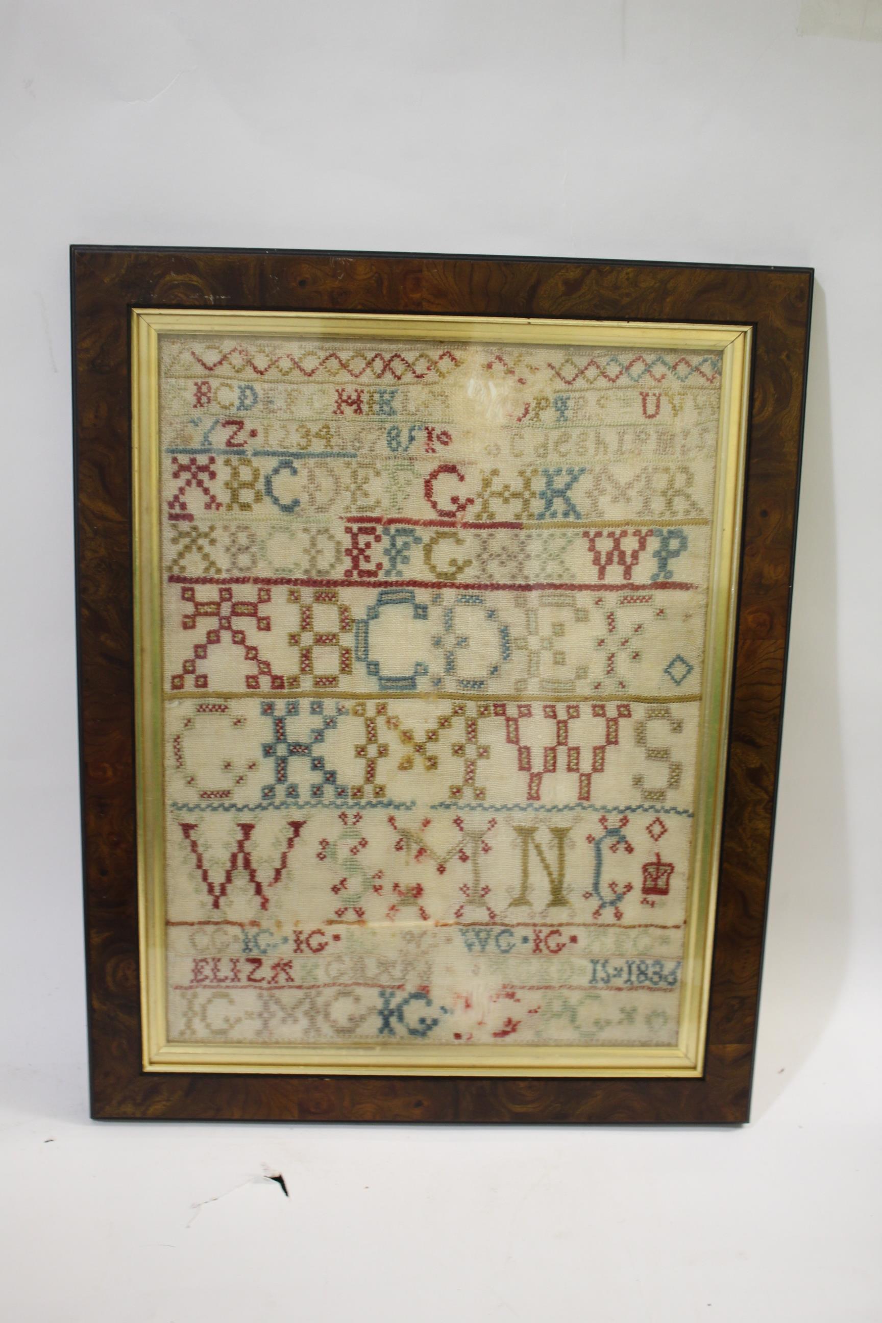 TWO 19THC SAMPLERS including an embroidered sampler with various letters and numbers in rows, marked - Image 2 of 2