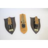 MOUNTED DEER SLOTS - SPICER & SONS including 2 deer slots mounted on oak shields, both with