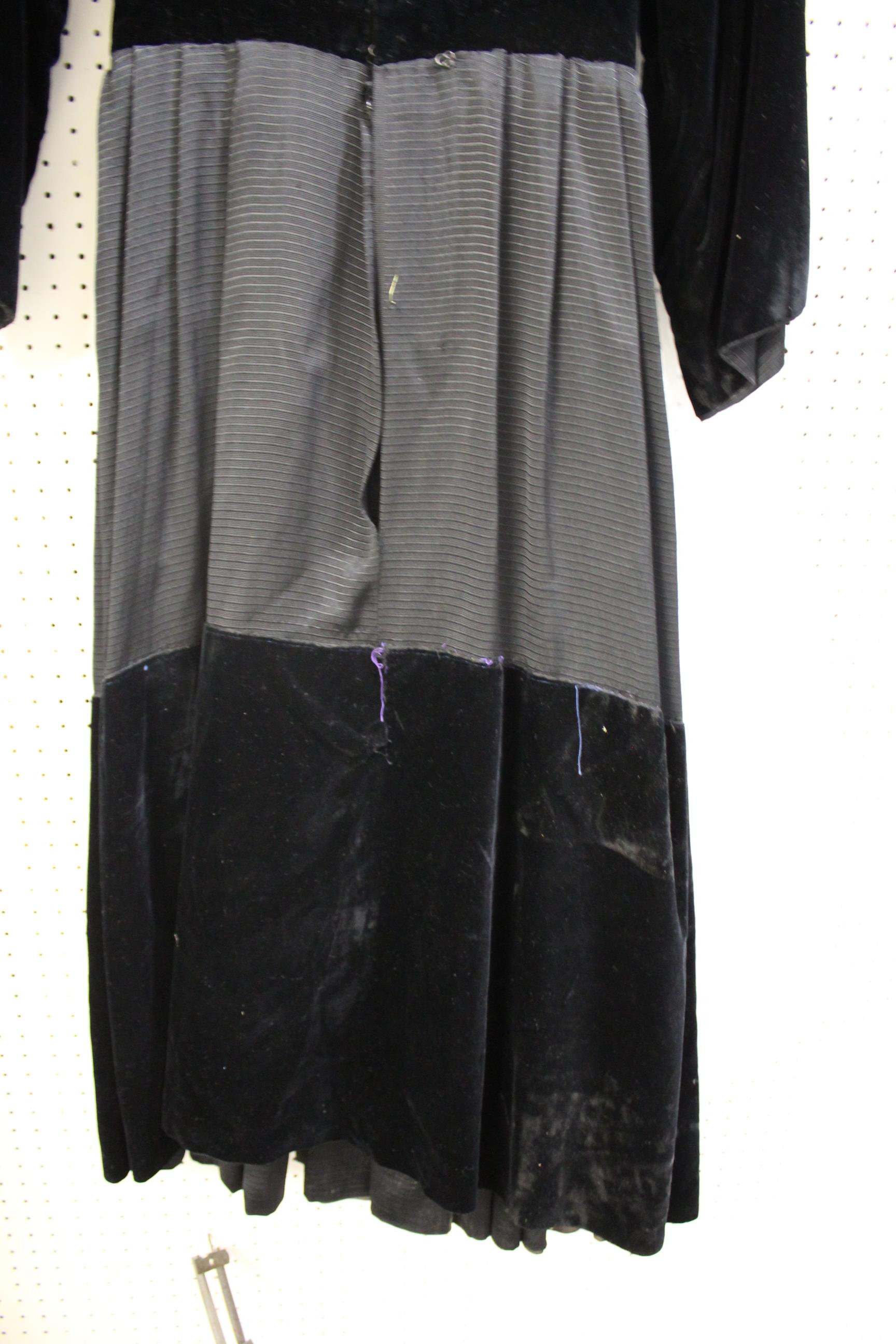 BRETON VELVET DRESS an early 20thc black velvet and grosgrain dress with lined tailored bodice, - Image 3 of 3