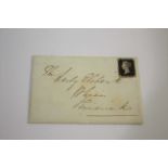 PENNY BLACK STAMP COVER an August 1840 entire with fine 1d black, plate 1B tied red Maltese Cross