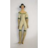 19THC WOODEN GERMAN DOLL probably from the Grodnertal region, with a painted head and shoulder