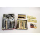 VARIOUS FOUNTAIN PENS & OTHER PENS including 2 Sheaffer fountain pens with red cases (1 with 14k