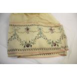 LATE 18THC/EARLY 19THC LENGTH OF SILK a fragile length of cream silk bordered with a hand painted