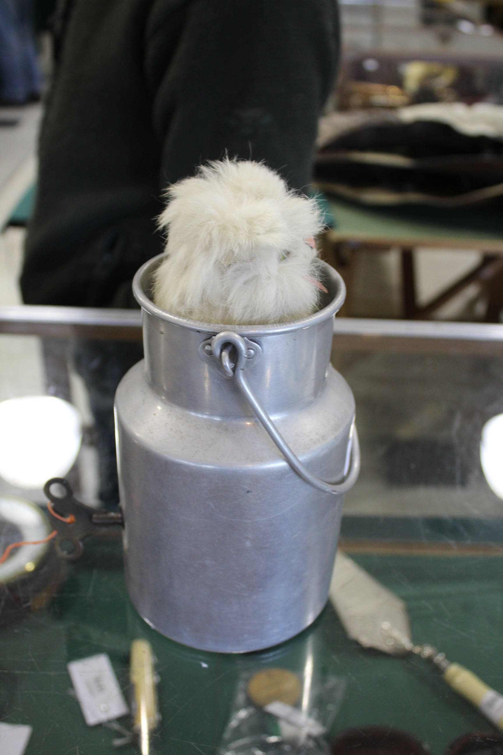 MUSICAL CAT AUTOMATON - UNIS probably made by Roullet Decamps, the metal milk churn with a clockwork - Image 6 of 9