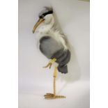 RARE STEIFF GREY HERON an unusual Steiff Grey Heron with grey plush and felt wings, with a yellow