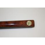 VINTAGE SNOOKER CUE - BURROUGHES & WATTS with a pear wood or maple shaft, with a burr wood, ebony