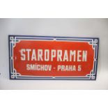 STAROPRAMEN BREWERY ENAMEL SIGN - PRAGUE an enamel sign for Staropramen, Smichov - Praha 5. 80cms by