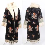 CHINESE FUR LINED EMBROIDERED COAT a fur lined coat adapted from a black silk Chinese robe,