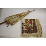 19THC WOOL SHAWL a 19thc cream fine wool fringed shawl edged with a printed floral border, also with