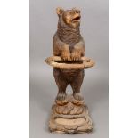 BLACK FOREST CARVED BEAR UMBRELLA/STICK STAND a late 19thc carved lindenwood stick stand in the form