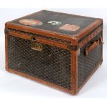 MALLES GOYARD VINTAGE HAT BOX the exterior with chevron design and leather trim with metal studded