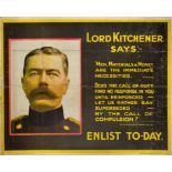 ENGLISH SCHOOL LORD KITCHENER SAYS .. ENLIST TO-DAY, 1915 Original poster, published by The