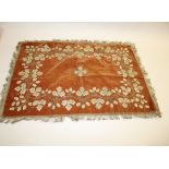 EMBROIDERED PANEL embroidered with flowers and leaves in metallic thread, mounted on velvet and with