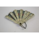 19THC DOLLS FAN a fabric and bone miniature fan, with pierced bone brise sections with gold