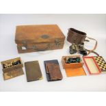 VARIOUS COLLECTABLES including a leather wallet with 9ct gold mounts, a leather cased pair of