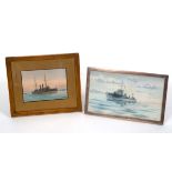 WATERCOLOUR OF H.M.S VERDUN - SILVER FRAME a watercolour of H.M.S Verdun, signed by Colin Gray 1919,