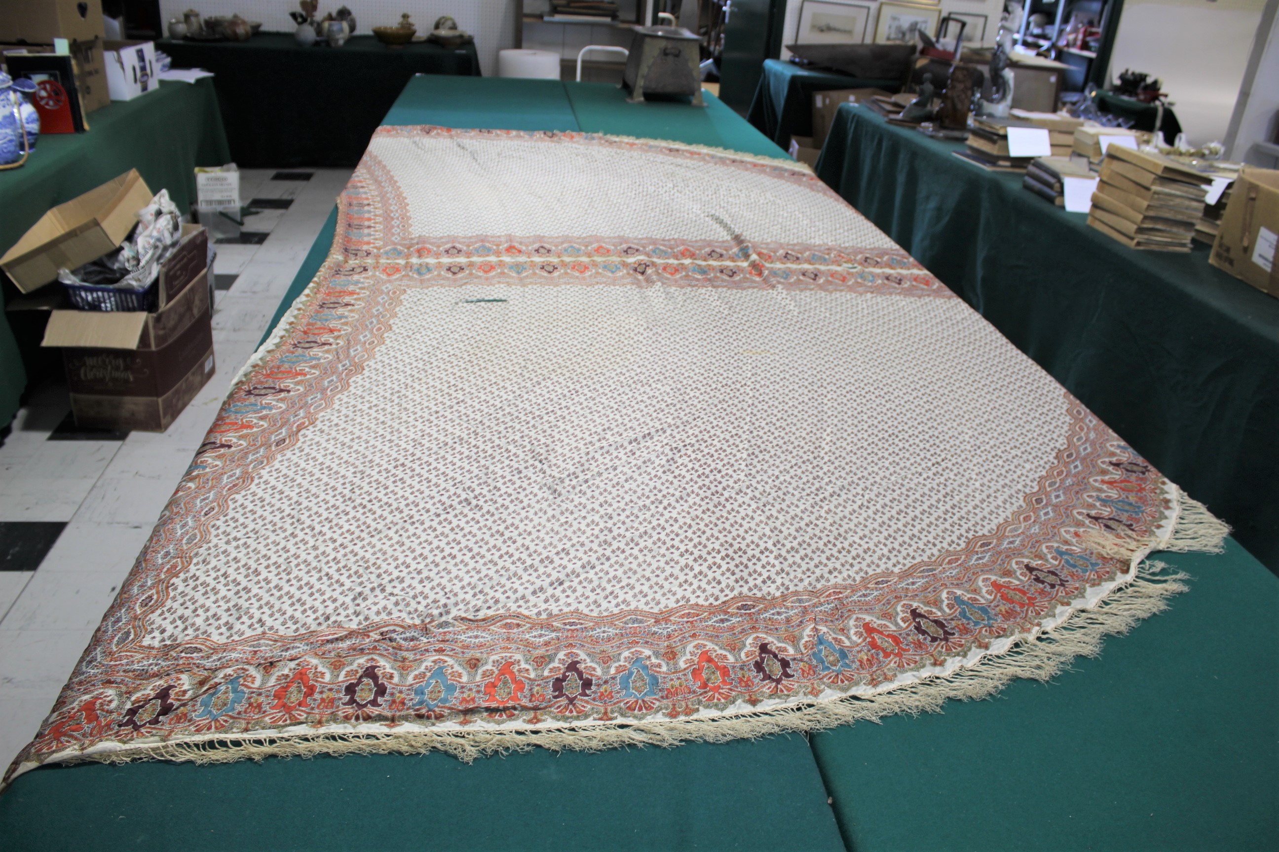 19THC PAISLEY SHAWL a mid 19thc paisley wool cashmere shawl (264cms by 126cms), and also with a fine - Image 8 of 9