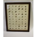 FRAMED VINTAGE FISHING FLIES reputably made by George Kelson, 60 various flies mounted on paper or