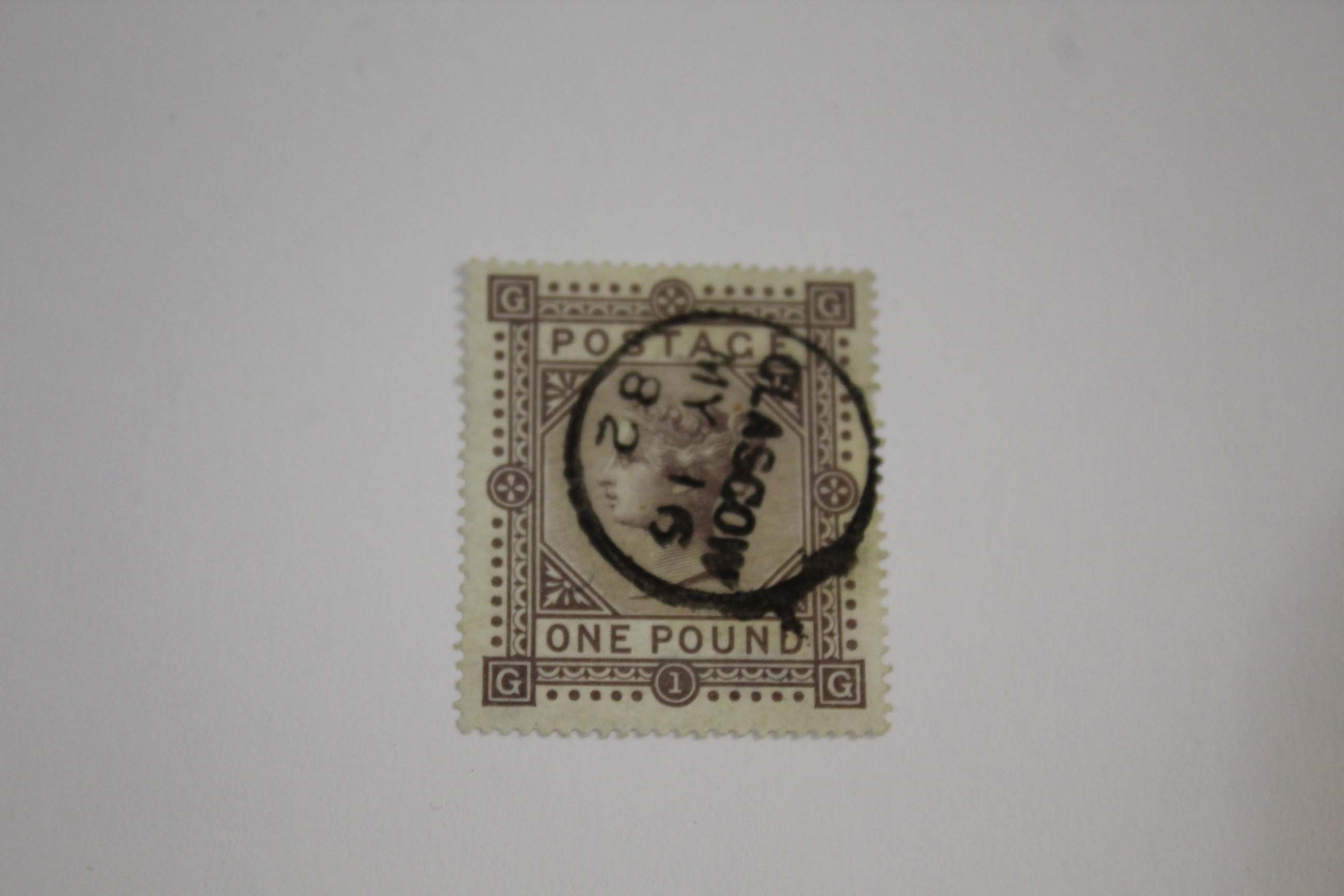 £1 BROWN LILAC STAMP 1867-78 £1 brown lilac, deep colour fine used with small Glasgow cds (short