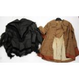 19THC CLOTHING & OTHER ITEMS including a 19thc black silk blouse, a 19thc brown patterned silk