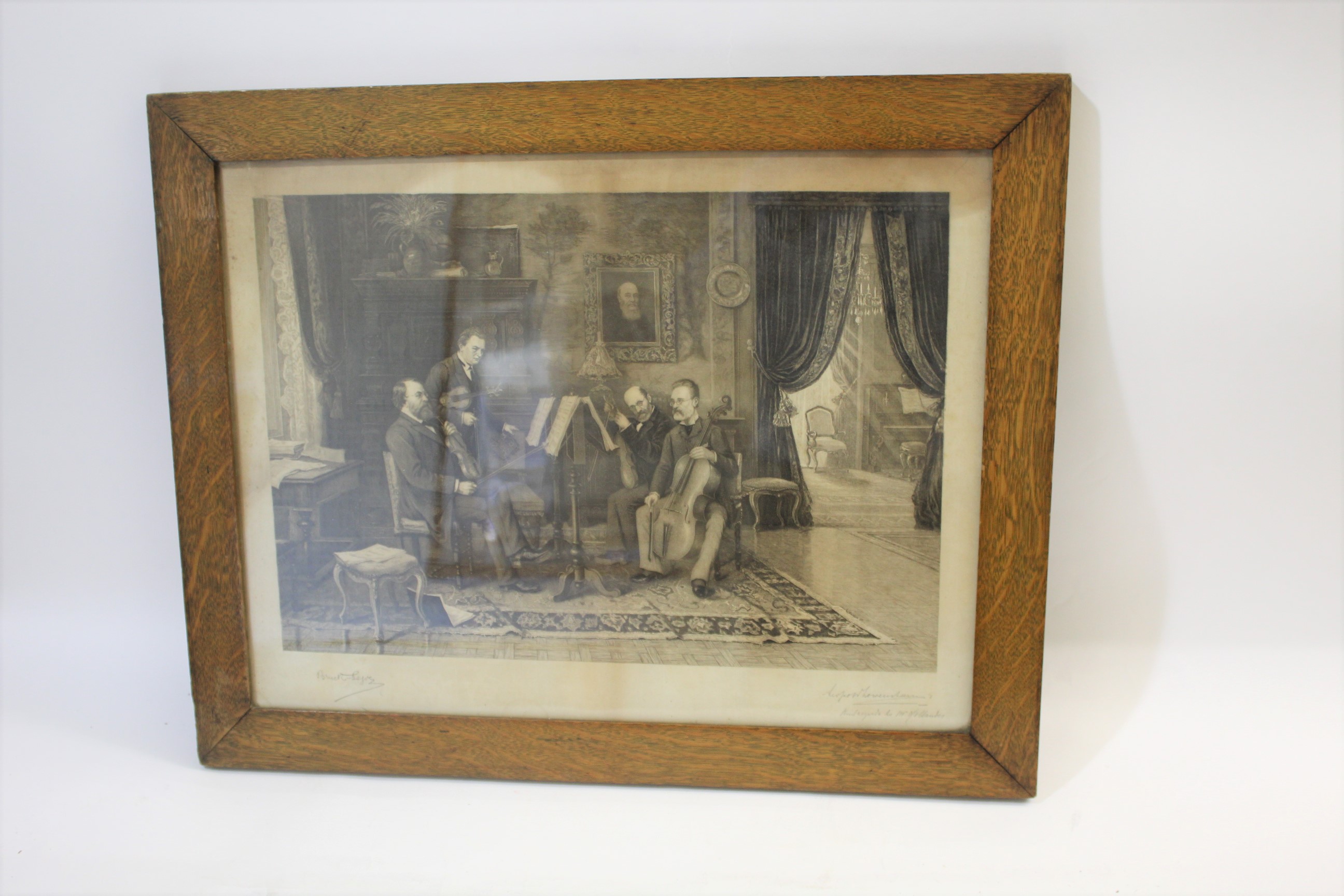 19THC FRAMED ENGRAVING - THE 'JOACHIM QUARTET' a 19thc framed engraving of 4 musicians, signed by
